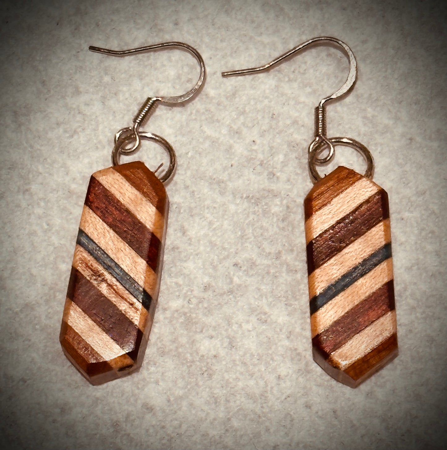 1D. Custom Earrings. Inlaid geometric stripes.