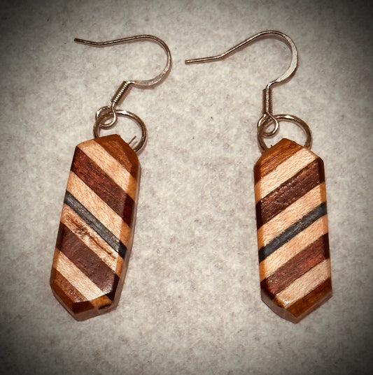 1D. Custom Earrings. Inlaid geometric stripes.
