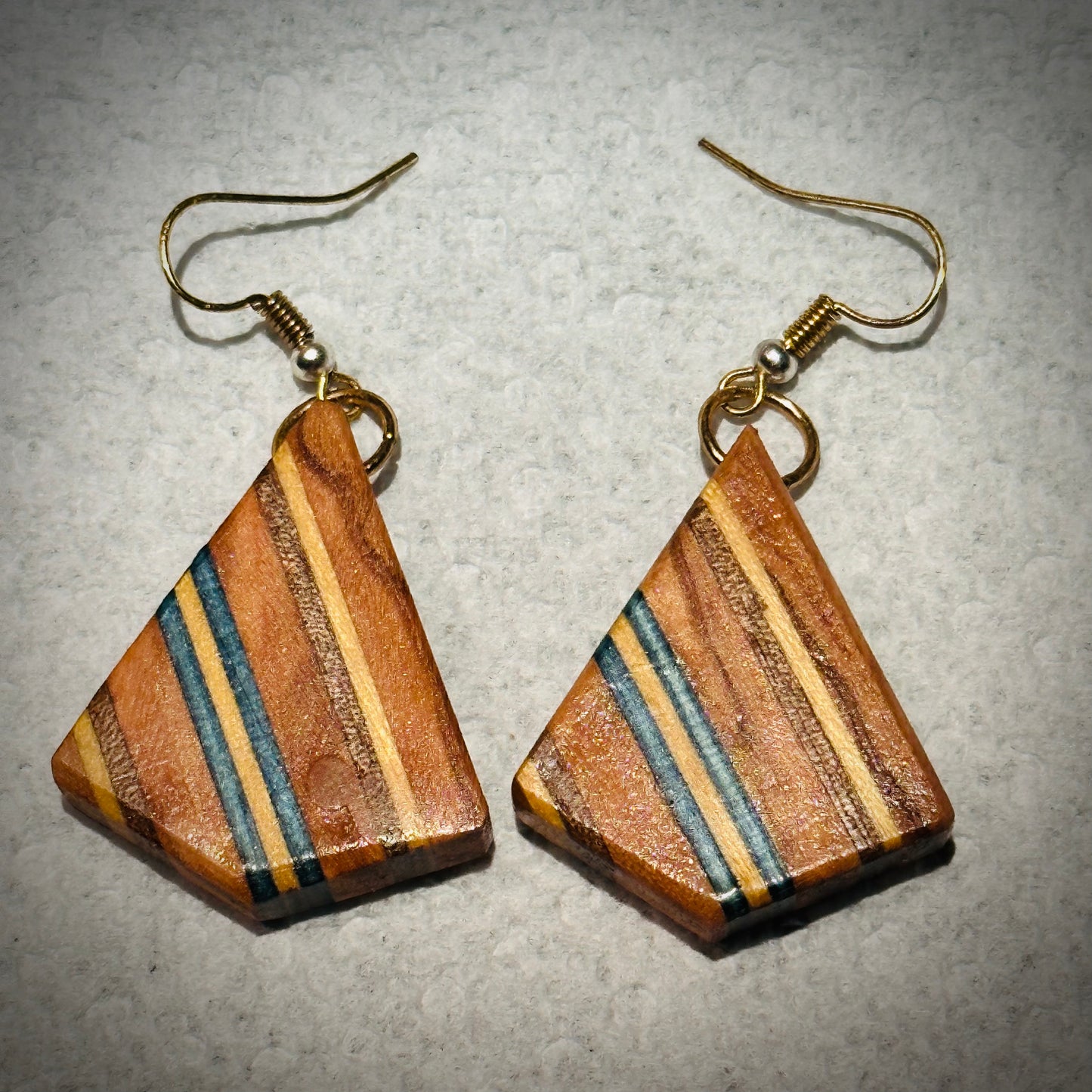 1D. Custom Earrings. Inlaid geometric stripes.