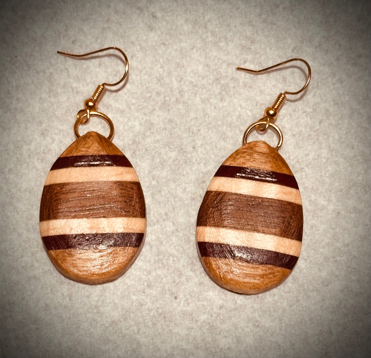 1D. Custom Earrings. Inlaid geometric stripes.
