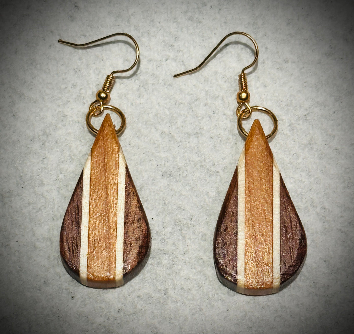 1D. Custom Earrings. Inlaid geometric stripes.