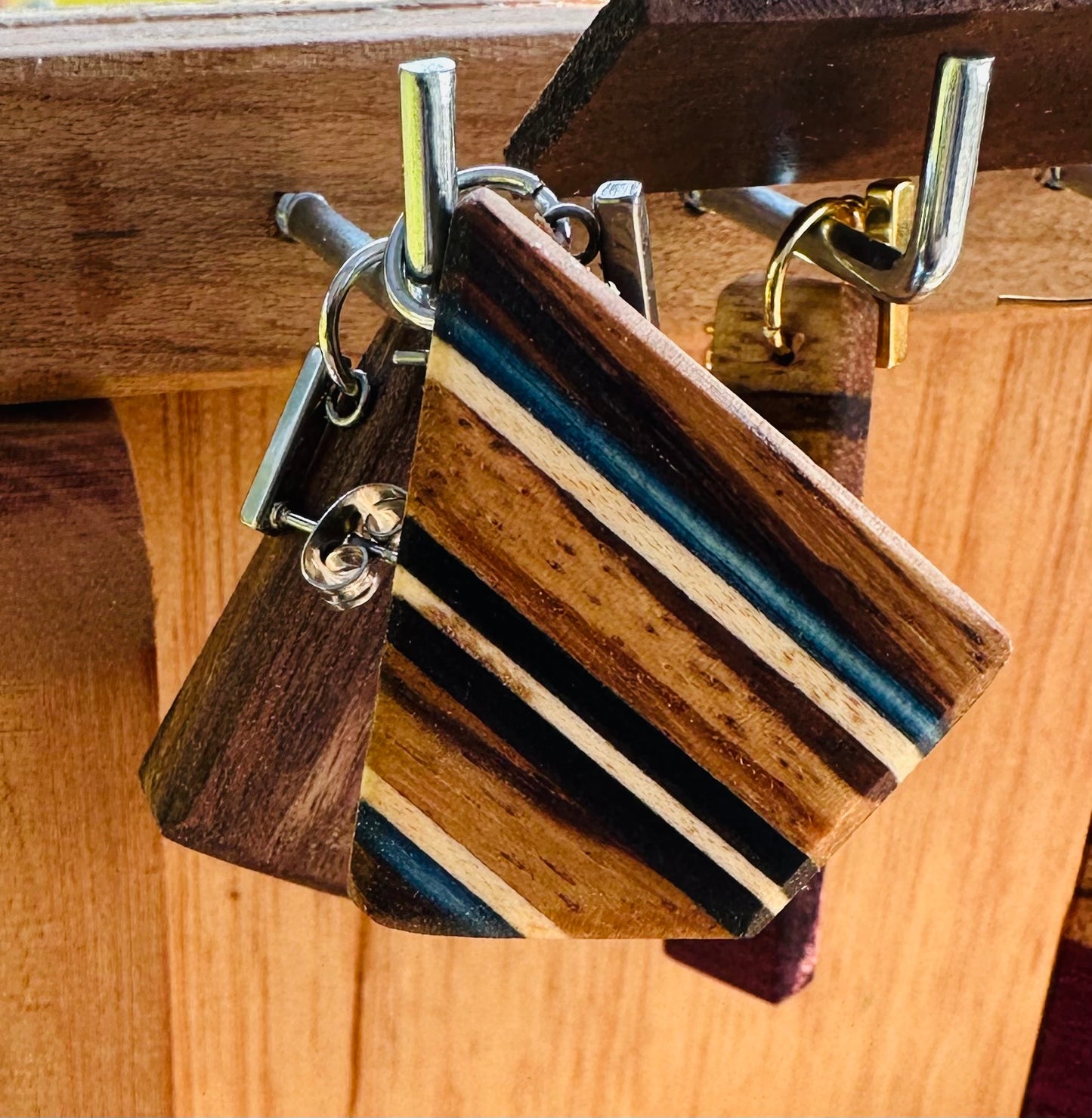 1D. Custom Earrings. Inlaid geometric stripes.