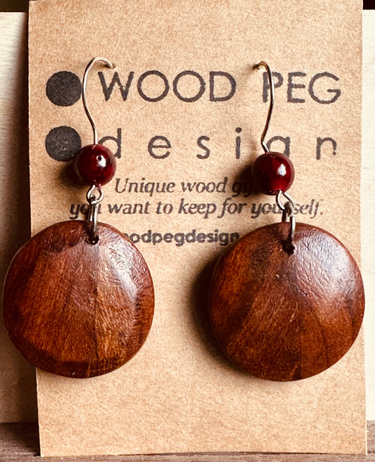 1B. Custom Earrings. Bookmatched burl walnut round earrings.
