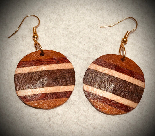 1D. Custom Earrings. Inlaid geometric stripes.