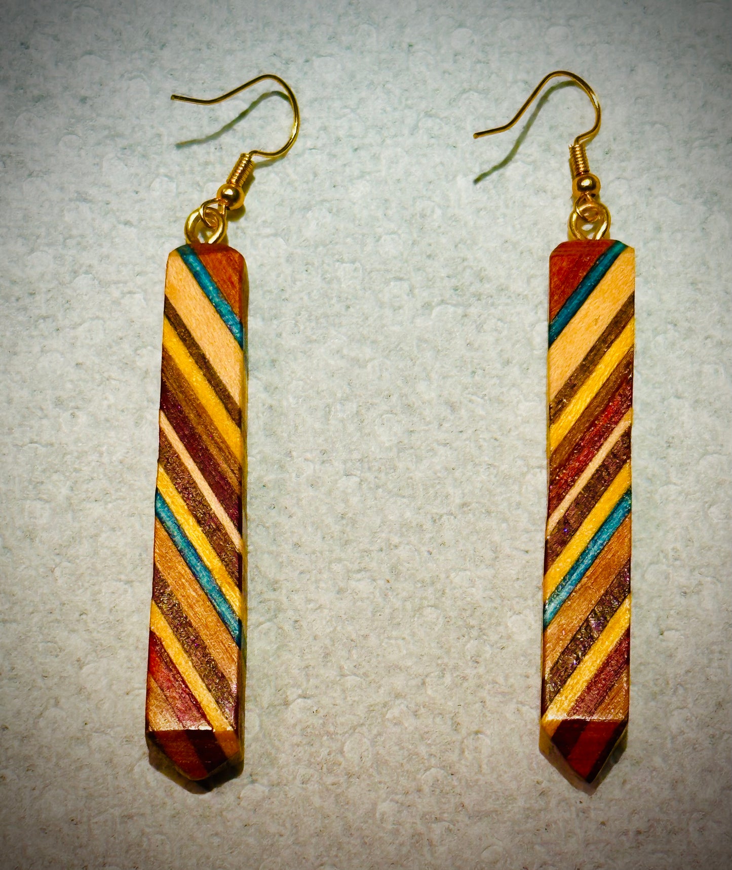 1D. Custom Earrings. Inlaid geometric stripes.
