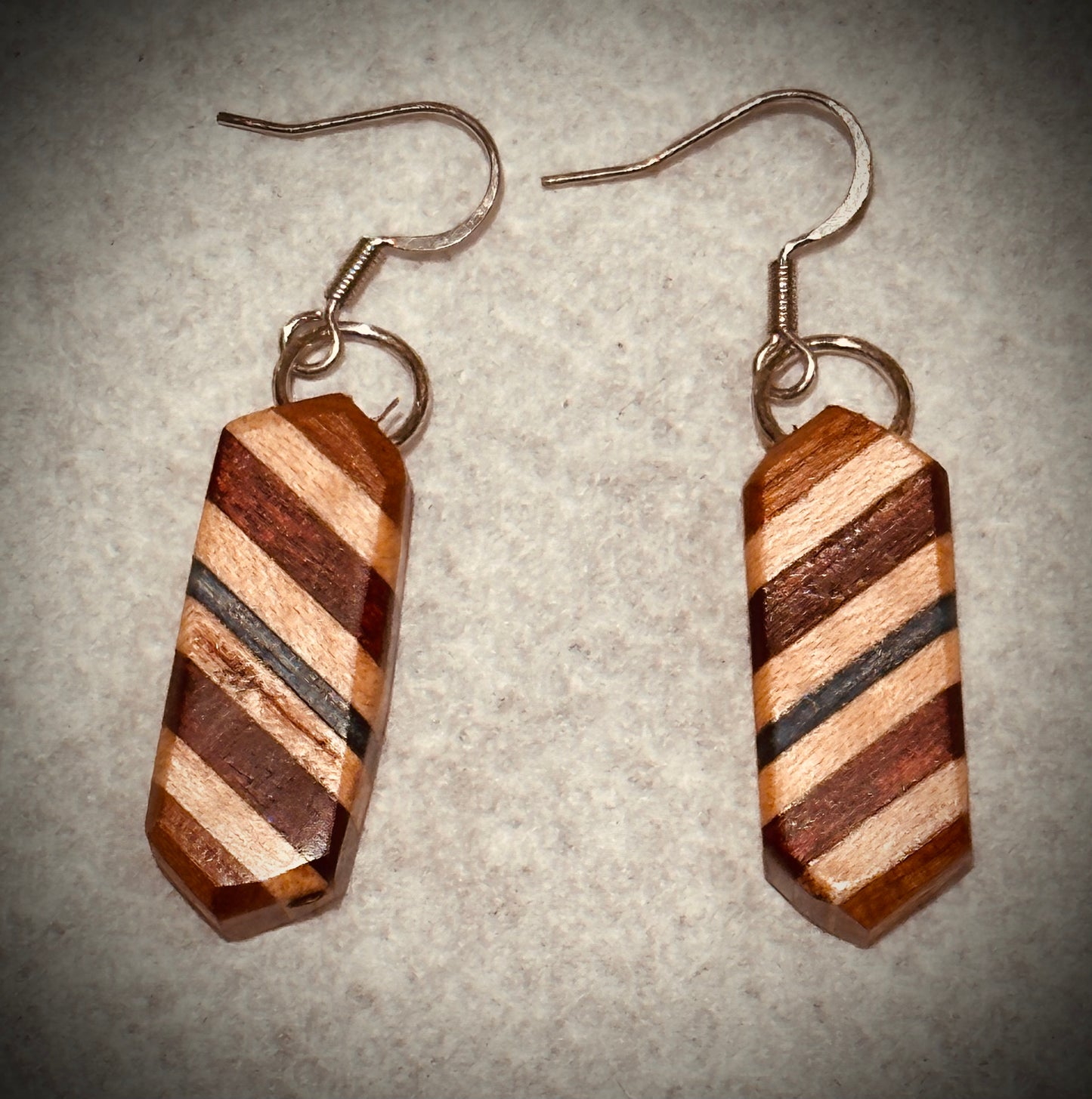 1D.  Custom Earrings.   Inlaid geometric stripes.